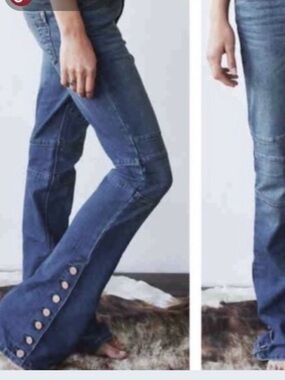 Free People Skylar Flare Moto Denim Jeans With Copper Buttons Size 28